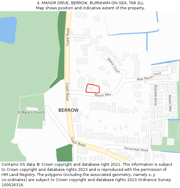 4, MANOR DRIVE, BERROW, BURNHAM-ON-SEA, TA8 2LL: Location map and indicative extent of plot