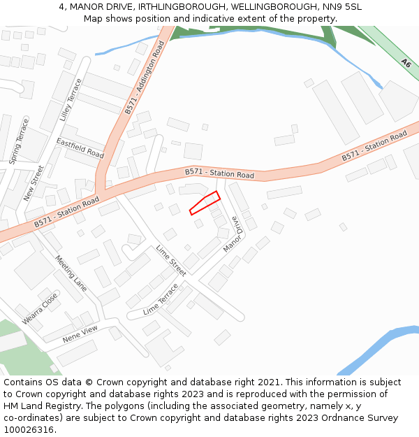 4, MANOR DRIVE, IRTHLINGBOROUGH, WELLINGBOROUGH, NN9 5SL: Location map and indicative extent of plot