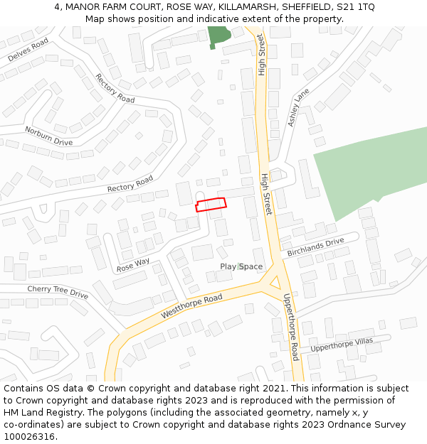 4, MANOR FARM COURT, ROSE WAY, KILLAMARSH, SHEFFIELD, S21 1TQ: Location map and indicative extent of plot