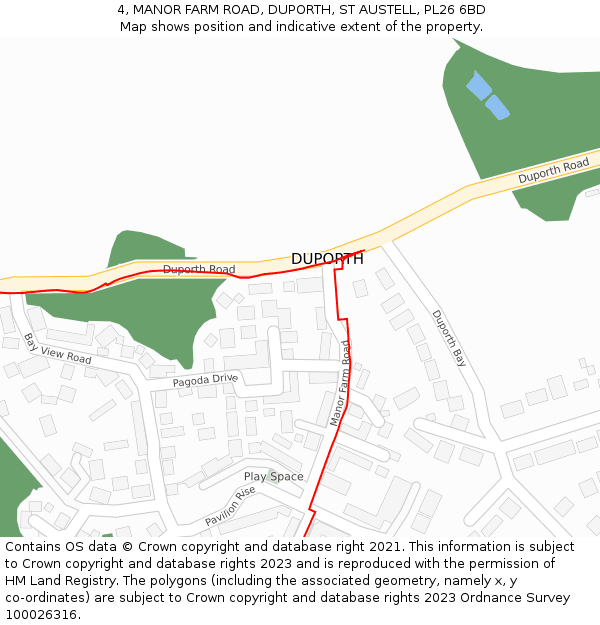 4, MANOR FARM ROAD, DUPORTH, ST AUSTELL, PL26 6BD: Location map and indicative extent of plot