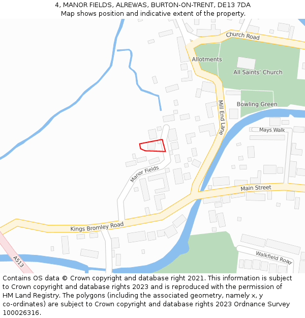 4, MANOR FIELDS, ALREWAS, BURTON-ON-TRENT, DE13 7DA: Location map and indicative extent of plot