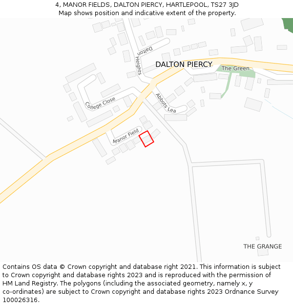 4, MANOR FIELDS, DALTON PIERCY, HARTLEPOOL, TS27 3JD: Location map and indicative extent of plot