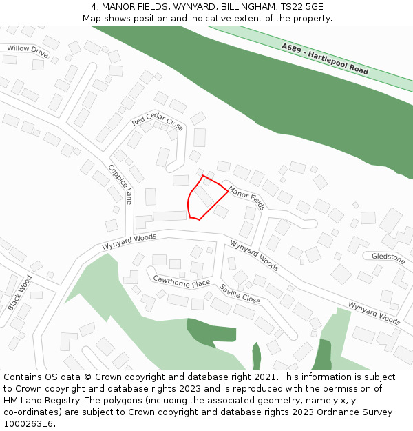 4, MANOR FIELDS, WYNYARD, BILLINGHAM, TS22 5GE: Location map and indicative extent of plot