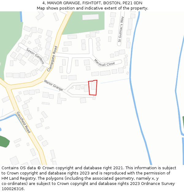 4, MANOR GRANGE, FISHTOFT, BOSTON, PE21 0DN: Location map and indicative extent of plot