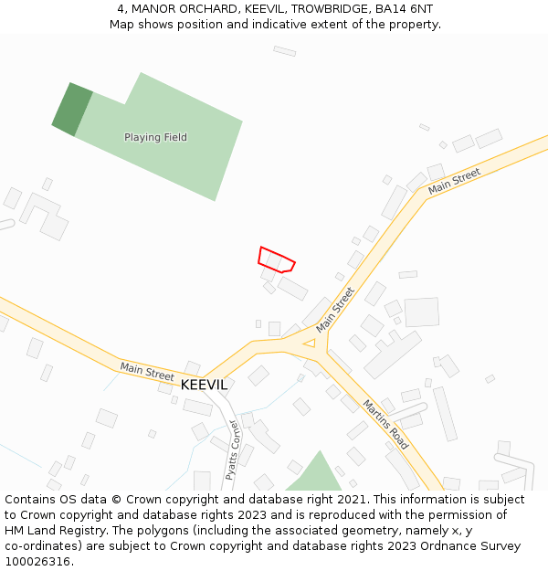 4, MANOR ORCHARD, KEEVIL, TROWBRIDGE, BA14 6NT: Location map and indicative extent of plot