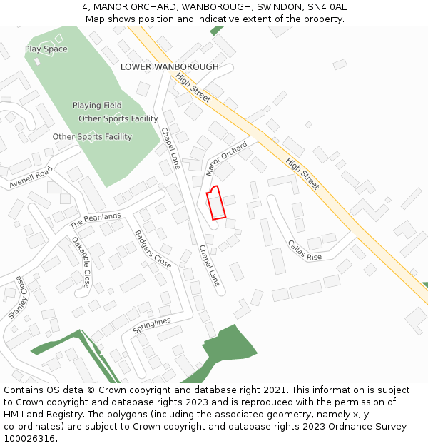 4, MANOR ORCHARD, WANBOROUGH, SWINDON, SN4 0AL: Location map and indicative extent of plot