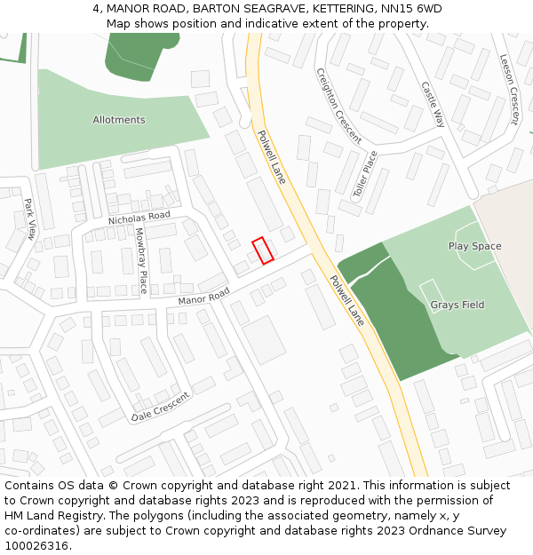 4, MANOR ROAD, BARTON SEAGRAVE, KETTERING, NN15 6WD: Location map and indicative extent of plot