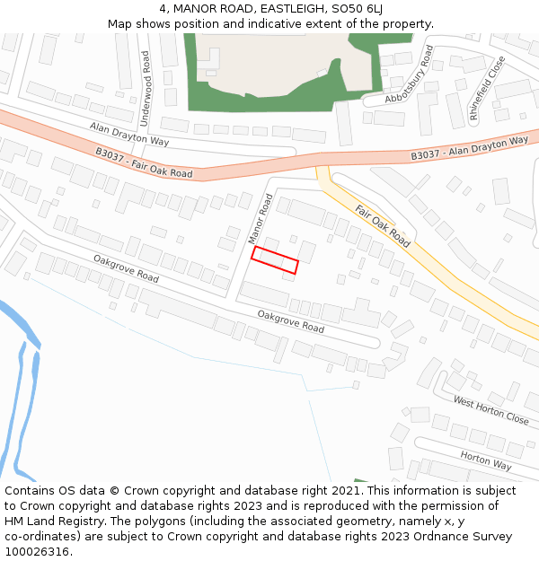 4, MANOR ROAD, EASTLEIGH, SO50 6LJ: Location map and indicative extent of plot