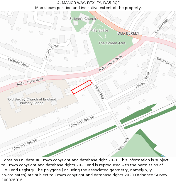 4, MANOR WAY, BEXLEY, DA5 3QF: Location map and indicative extent of plot