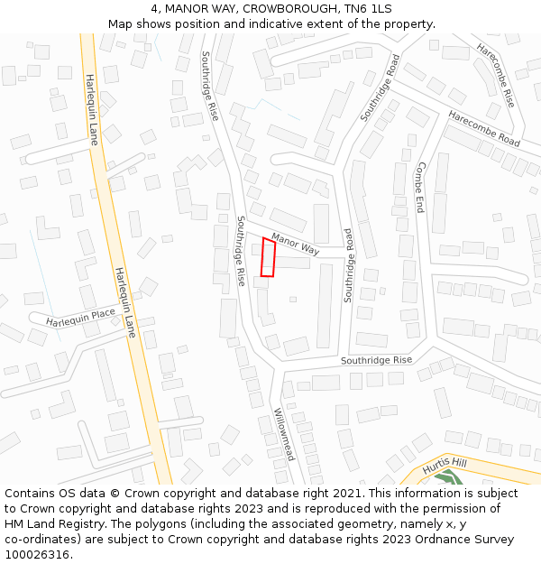 4, MANOR WAY, CROWBOROUGH, TN6 1LS: Location map and indicative extent of plot