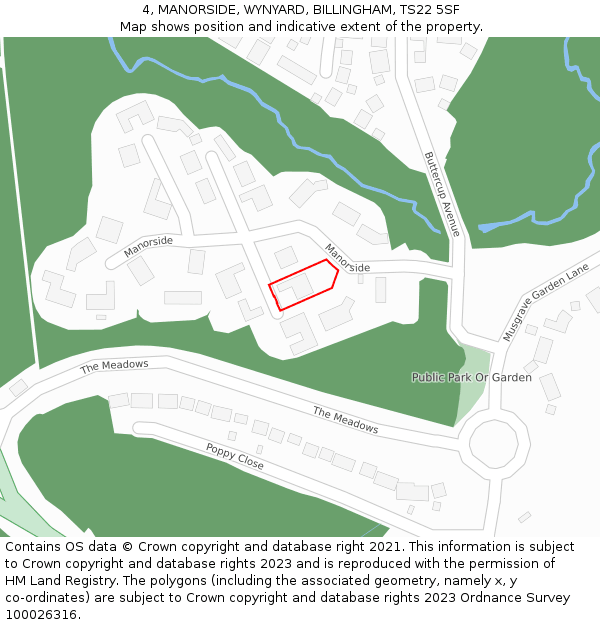 4, MANORSIDE, WYNYARD, BILLINGHAM, TS22 5SF: Location map and indicative extent of plot