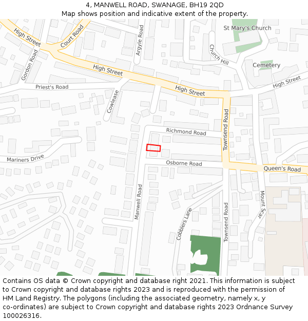 4, MANWELL ROAD, SWANAGE, BH19 2QD: Location map and indicative extent of plot