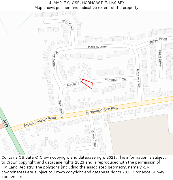4, MAPLE CLOSE, HORNCASTLE, LN9 5EY: Location map and indicative extent of plot