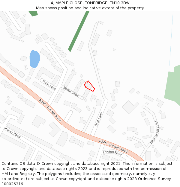 4, MAPLE CLOSE, TONBRIDGE, TN10 3BW: Location map and indicative extent of plot