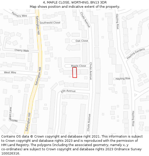 4, MAPLE CLOSE, WORTHING, BN13 3DR: Location map and indicative extent of plot