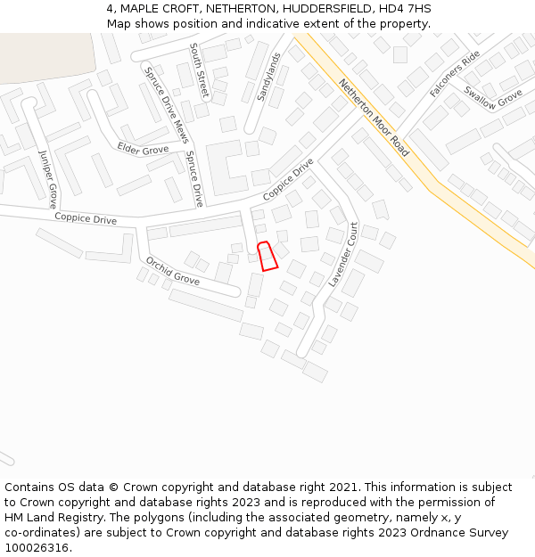 4, MAPLE CROFT, NETHERTON, HUDDERSFIELD, HD4 7HS: Location map and indicative extent of plot