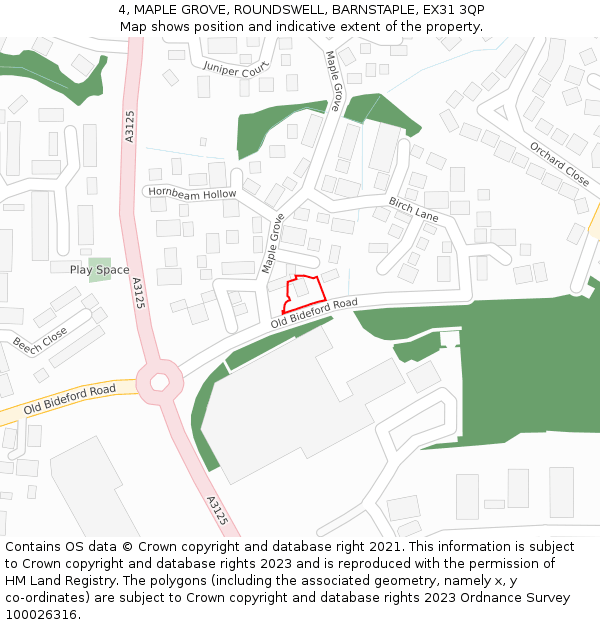 4, MAPLE GROVE, ROUNDSWELL, BARNSTAPLE, EX31 3QP: Location map and indicative extent of plot