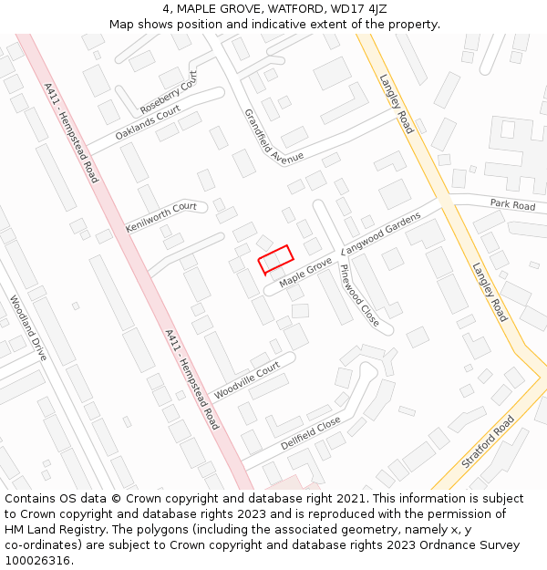 4, MAPLE GROVE, WATFORD, WD17 4JZ: Location map and indicative extent of plot