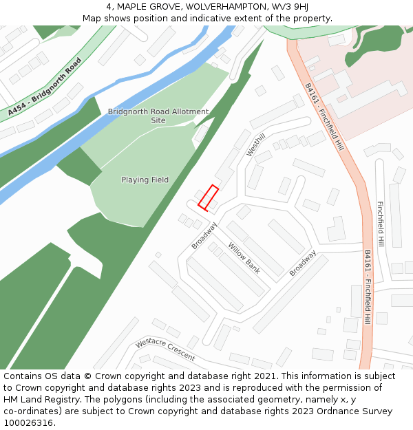 4, MAPLE GROVE, WOLVERHAMPTON, WV3 9HJ: Location map and indicative extent of plot