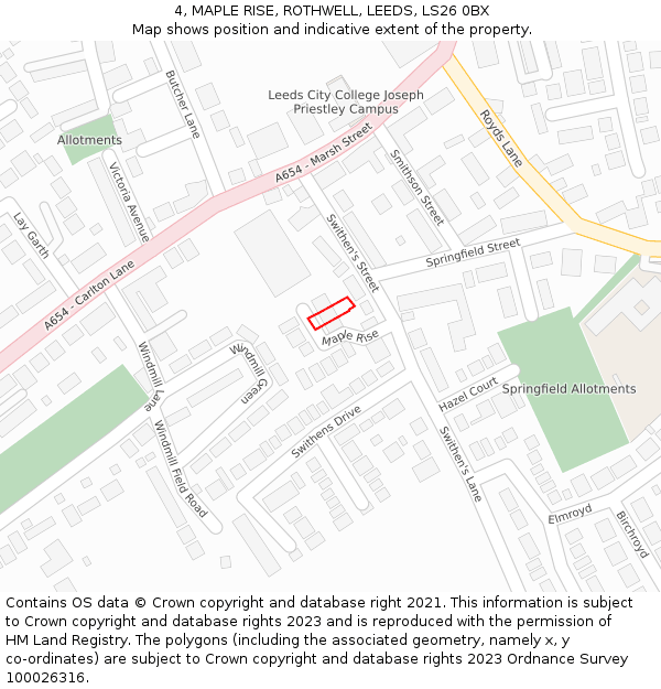4, MAPLE RISE, ROTHWELL, LEEDS, LS26 0BX: Location map and indicative extent of plot