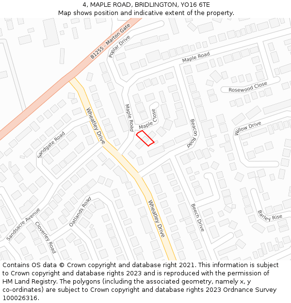 4, MAPLE ROAD, BRIDLINGTON, YO16 6TE: Location map and indicative extent of plot