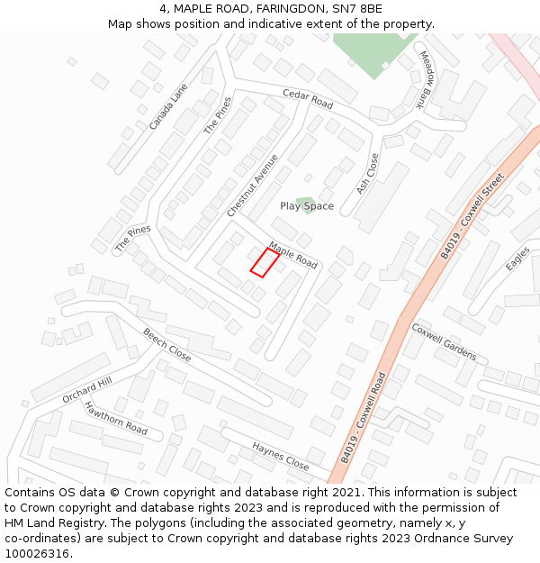 4, MAPLE ROAD, FARINGDON, SN7 8BE: Location map and indicative extent of plot