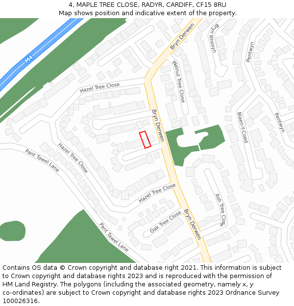 4, MAPLE TREE CLOSE, RADYR, CARDIFF, CF15 8RU: Location map and indicative extent of plot