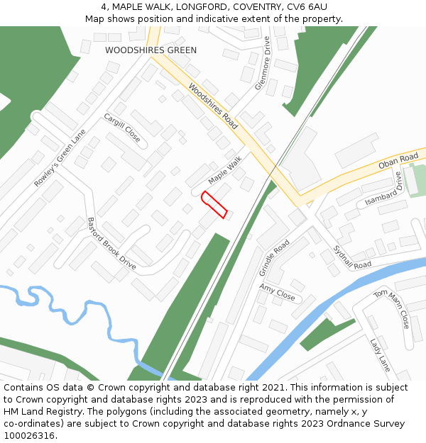 4, MAPLE WALK, LONGFORD, COVENTRY, CV6 6AU: Location map and indicative extent of plot