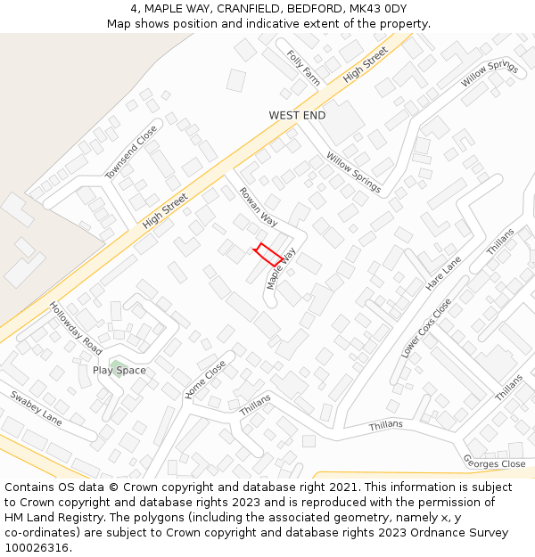 4, MAPLE WAY, CRANFIELD, BEDFORD, MK43 0DY: Location map and indicative extent of plot