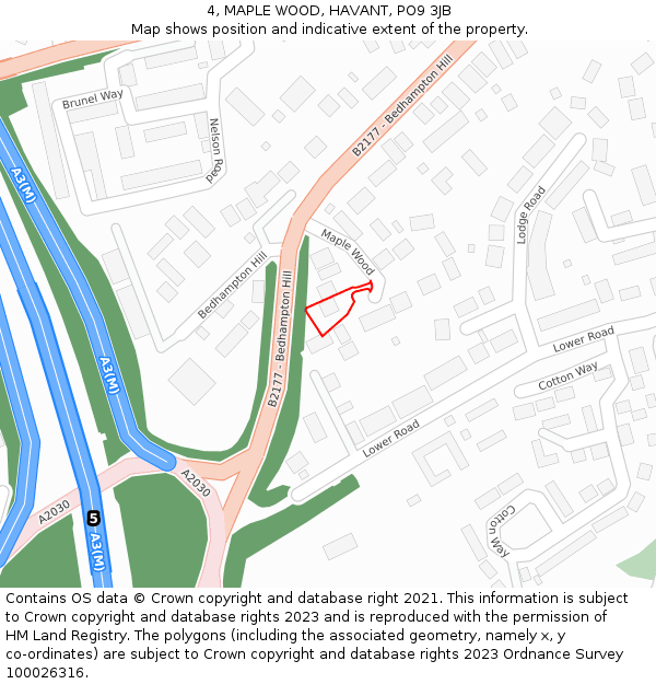 4, MAPLE WOOD, HAVANT, PO9 3JB: Location map and indicative extent of plot