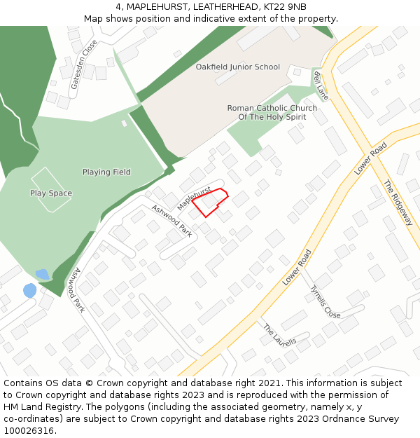 4, MAPLEHURST, LEATHERHEAD, KT22 9NB: Location map and indicative extent of plot