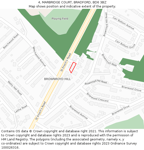 4, MARBRIDGE COURT, BRADFORD, BD6 3BZ: Location map and indicative extent of plot