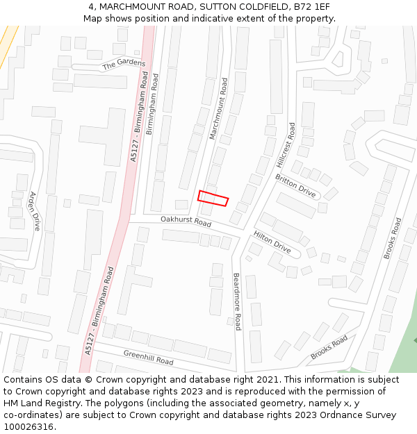 4, MARCHMOUNT ROAD, SUTTON COLDFIELD, B72 1EF: Location map and indicative extent of plot