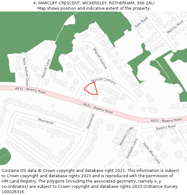 4, MARCLIFF CRESCENT, WICKERSLEY, ROTHERHAM, S66 2AU: Location map and indicative extent of plot