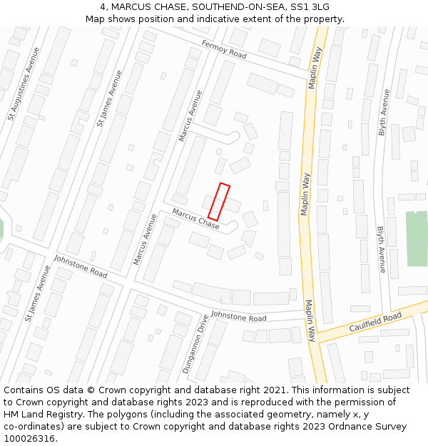 4, MARCUS CHASE, SOUTHEND-ON-SEA, SS1 3LG: Location map and indicative extent of plot