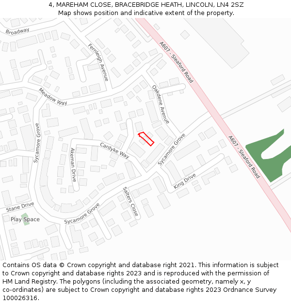 4, MAREHAM CLOSE, BRACEBRIDGE HEATH, LINCOLN, LN4 2SZ: Location map and indicative extent of plot