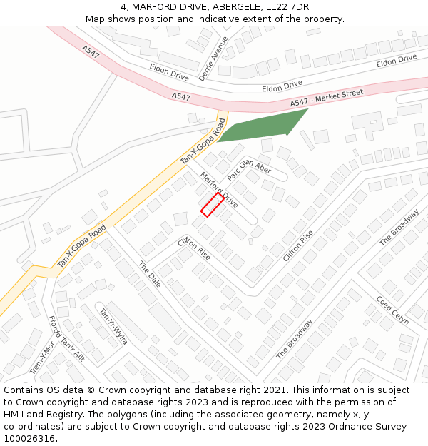 4, MARFORD DRIVE, ABERGELE, LL22 7DR: Location map and indicative extent of plot