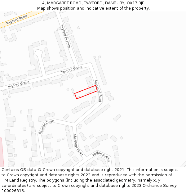 4, MARGARET ROAD, TWYFORD, BANBURY, OX17 3JE: Location map and indicative extent of plot