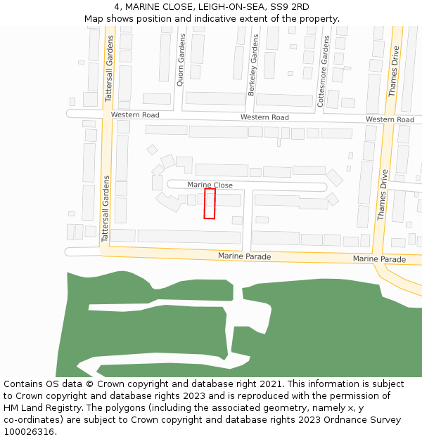 4, MARINE CLOSE, LEIGH-ON-SEA, SS9 2RD: Location map and indicative extent of plot