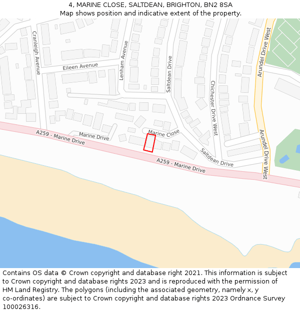 4, MARINE CLOSE, SALTDEAN, BRIGHTON, BN2 8SA: Location map and indicative extent of plot