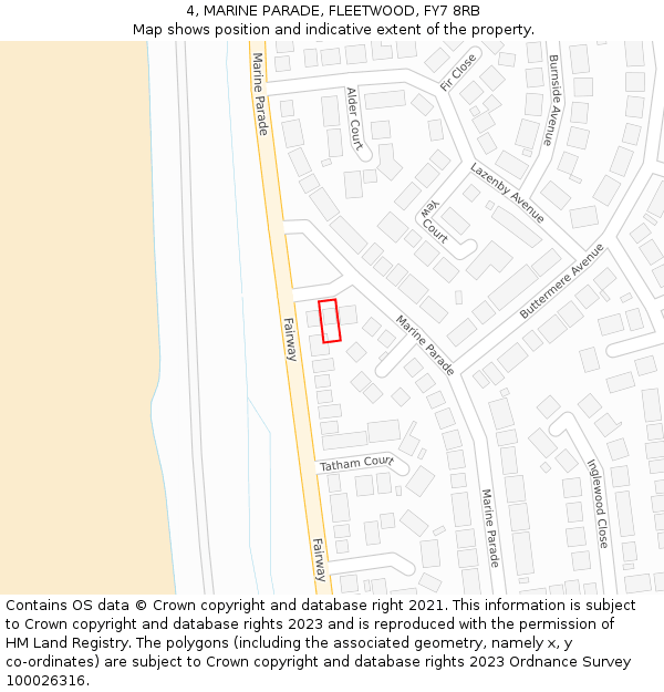 4, MARINE PARADE, FLEETWOOD, FY7 8RB: Location map and indicative extent of plot