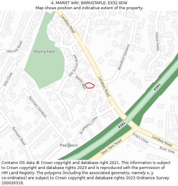 4, MARIST WAY, BARNSTAPLE, EX32 9DW: Location map and indicative extent of plot