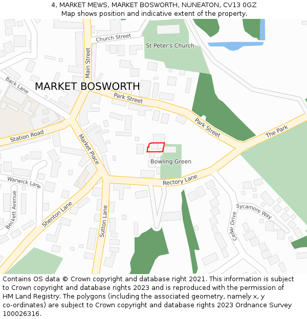 4, MARKET MEWS, MARKET BOSWORTH, NUNEATON, CV13 0GZ: Location map and indicative extent of plot