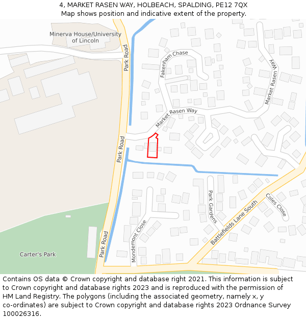 4, MARKET RASEN WAY, HOLBEACH, SPALDING, PE12 7QX: Location map and indicative extent of plot