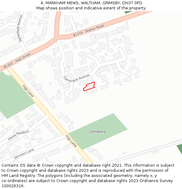 4, MARKHAM MEWS, WALTHAM, GRIMSBY, DN37 0PD: Location map and indicative extent of plot