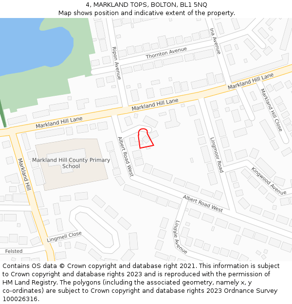 4, MARKLAND TOPS, BOLTON, BL1 5NQ: Location map and indicative extent of plot