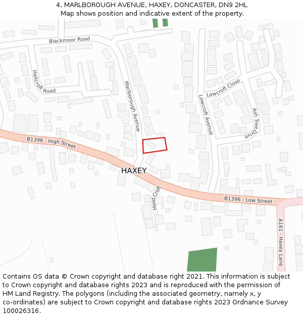 4, MARLBOROUGH AVENUE, HAXEY, DONCASTER, DN9 2HL: Location map and indicative extent of plot