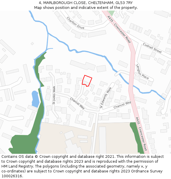 4, MARLBOROUGH CLOSE, CHELTENHAM, GL53 7RY: Location map and indicative extent of plot