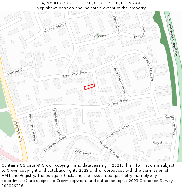 4, MARLBOROUGH CLOSE, CHICHESTER, PO19 7XW: Location map and indicative extent of plot
