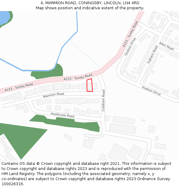 4, MARMION ROAD, CONINGSBY, LINCOLN, LN4 4RG: Location map and indicative extent of plot